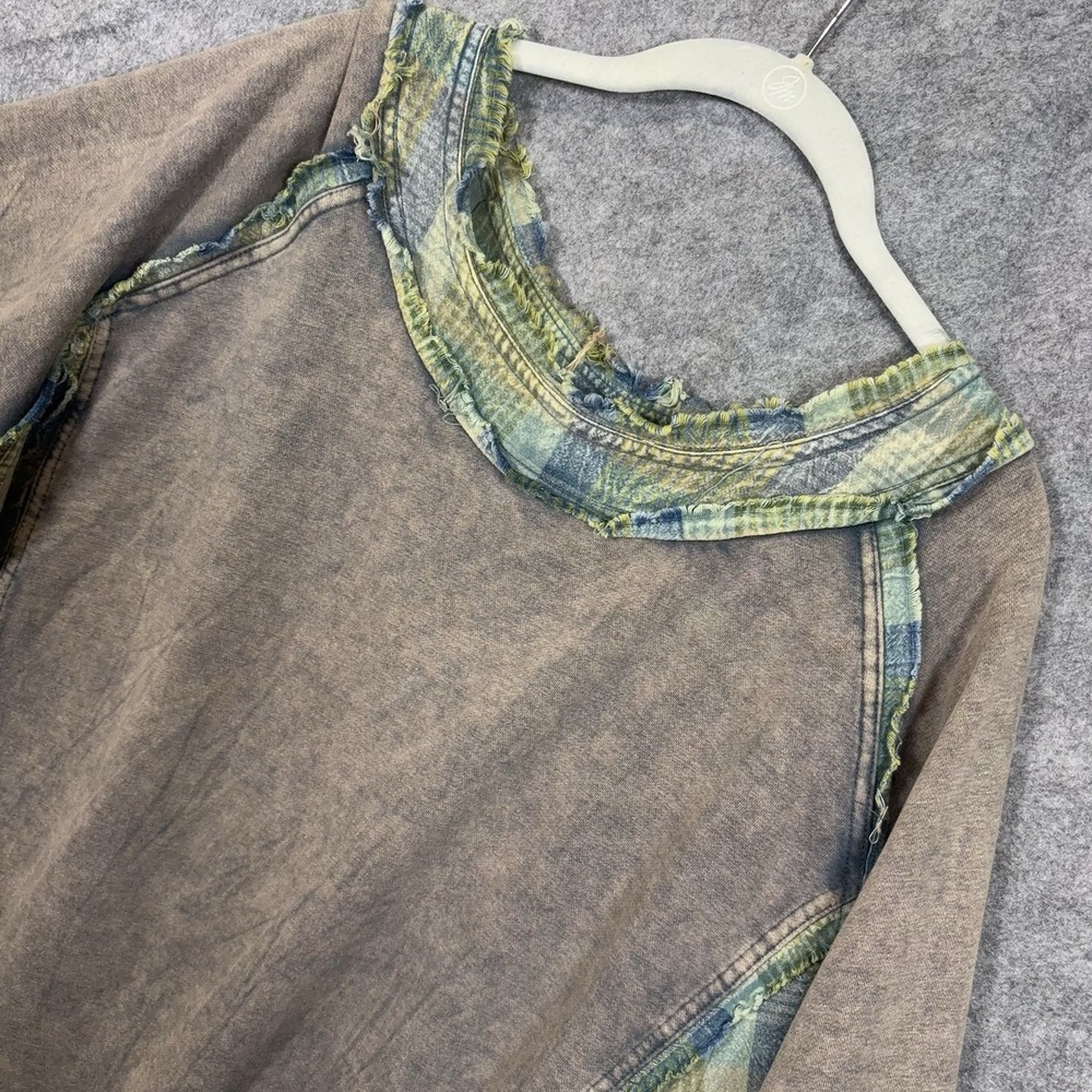 Oli & Hali Oversized Sweatshirt Womens Sz M Greige Mineral Wash Raw Edge Boho